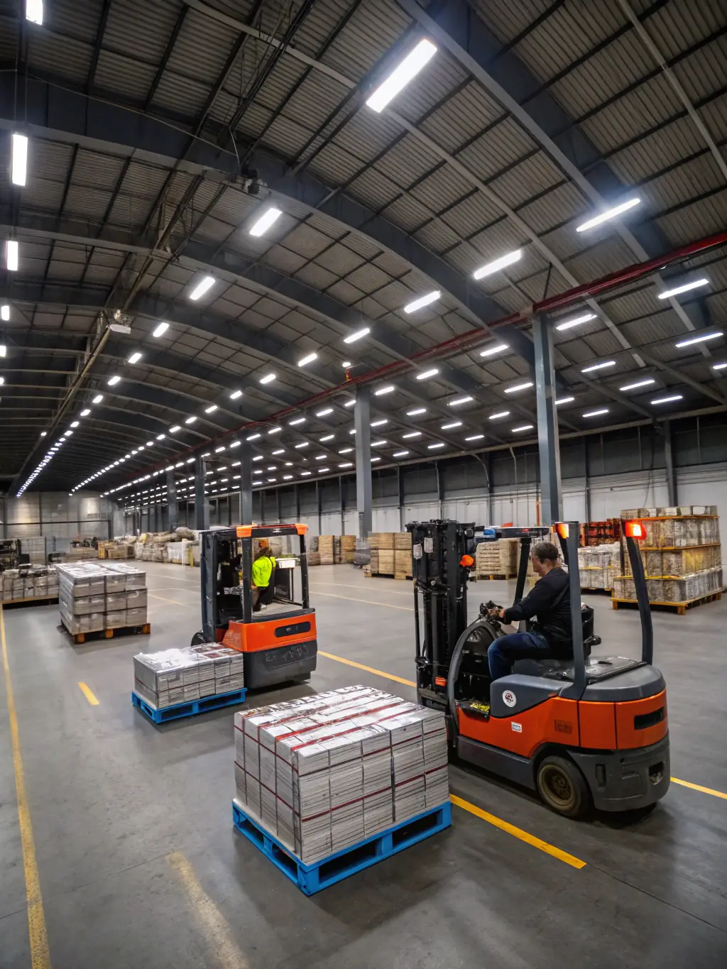 A forklift truck efficiently operating in a warehouse, powered by propane, showcasing its maneuverability and power.