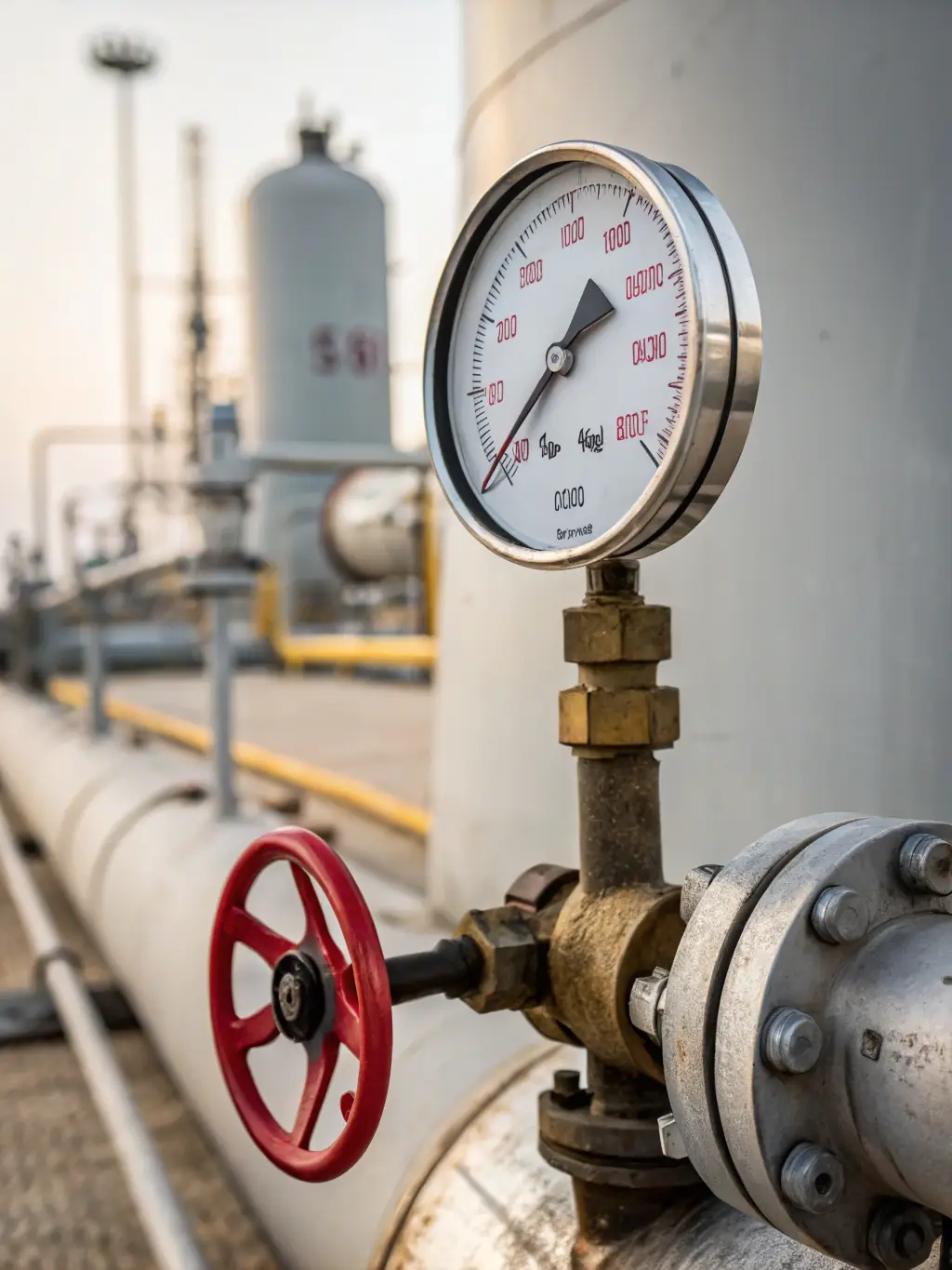 A close-up shot of a propane tank gauge, indicating a full tank, symbolizing reliability and consistent supply.